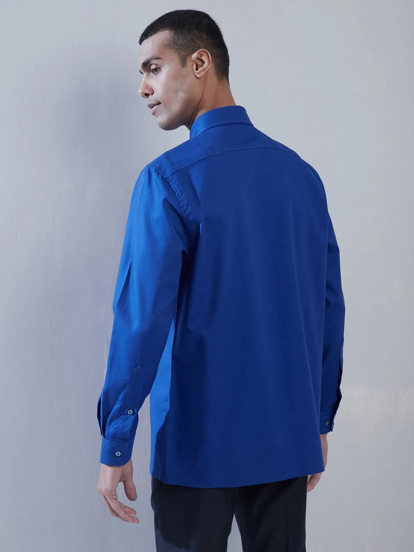 100% Cotton Royal Blue Dobby Slim Fit Full Sleeve Formal Shirt
