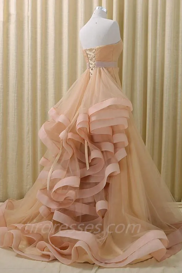 A-Line Stomacher Tiered  Wedding Dress Court Train With Appliques  TN0103