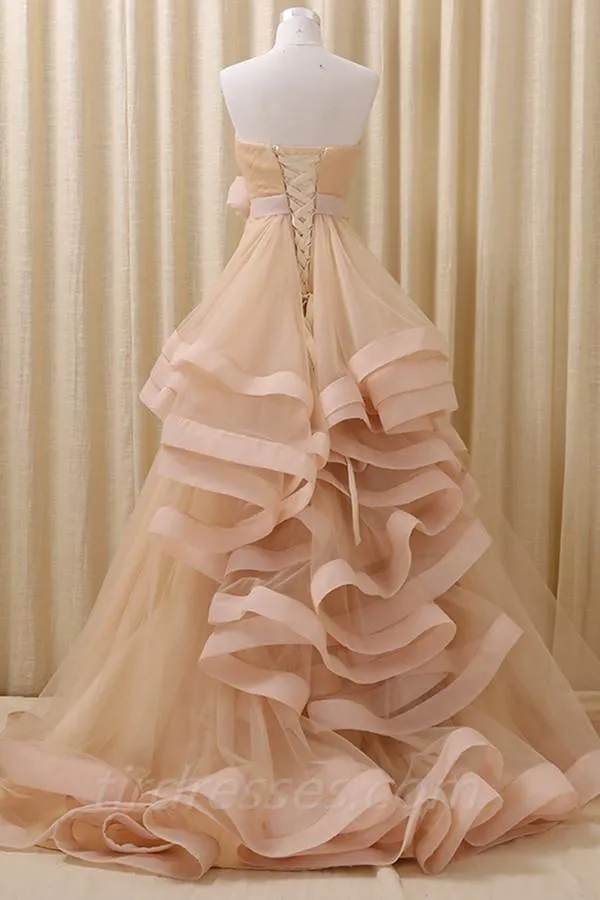 A-Line Stomacher Tiered  Wedding Dress Court Train With Appliques  TN0103