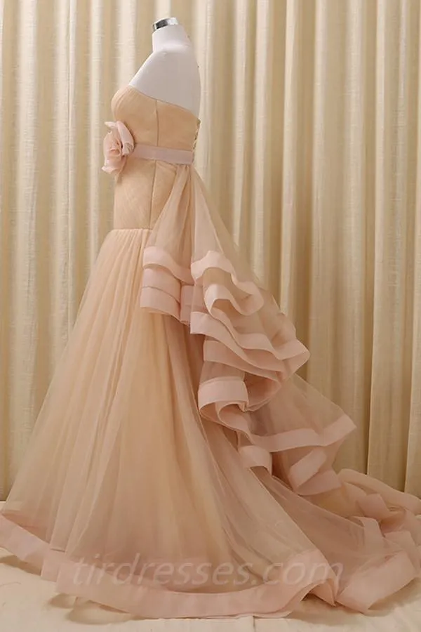 A-Line Stomacher Tiered  Wedding Dress Court Train With Appliques  TN0103