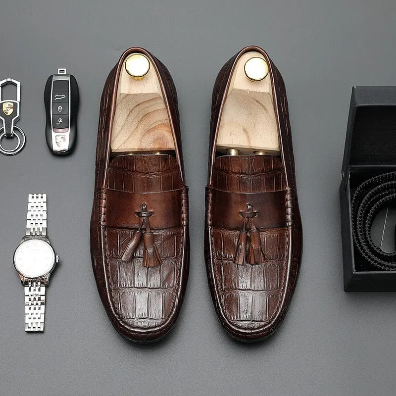 AlliLux Leather Derby Loafers: Stylish Alligator Texture