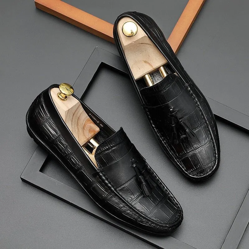 AlliLux Leather Derby Loafers: Stylish Alligator Texture
