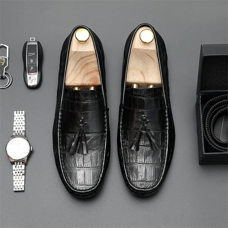 AlliLux Leather Derby Loafers: Stylish Alligator Texture