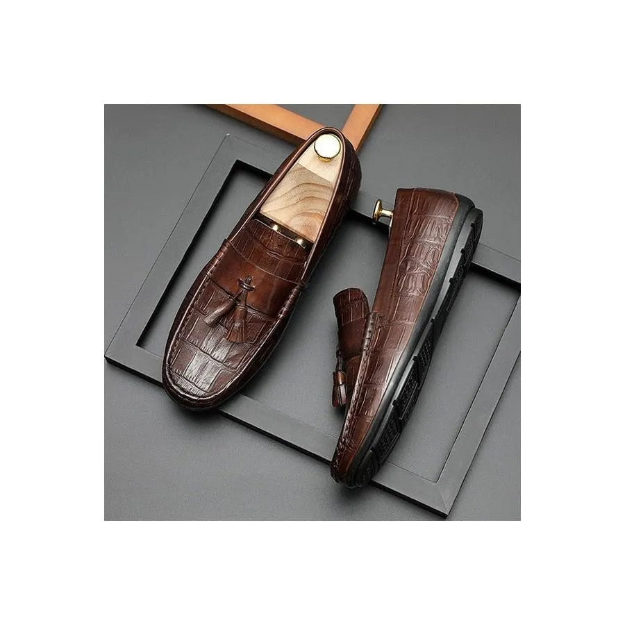 AlliLux Leather Derby Loafers: Stylish Alligator Texture