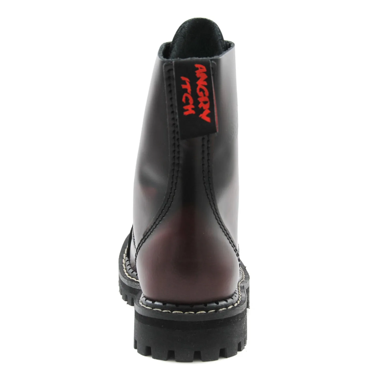 Angry Itch 8 Eyelet Boots with Steel Toe Cap Burgundy Rub Off Leather