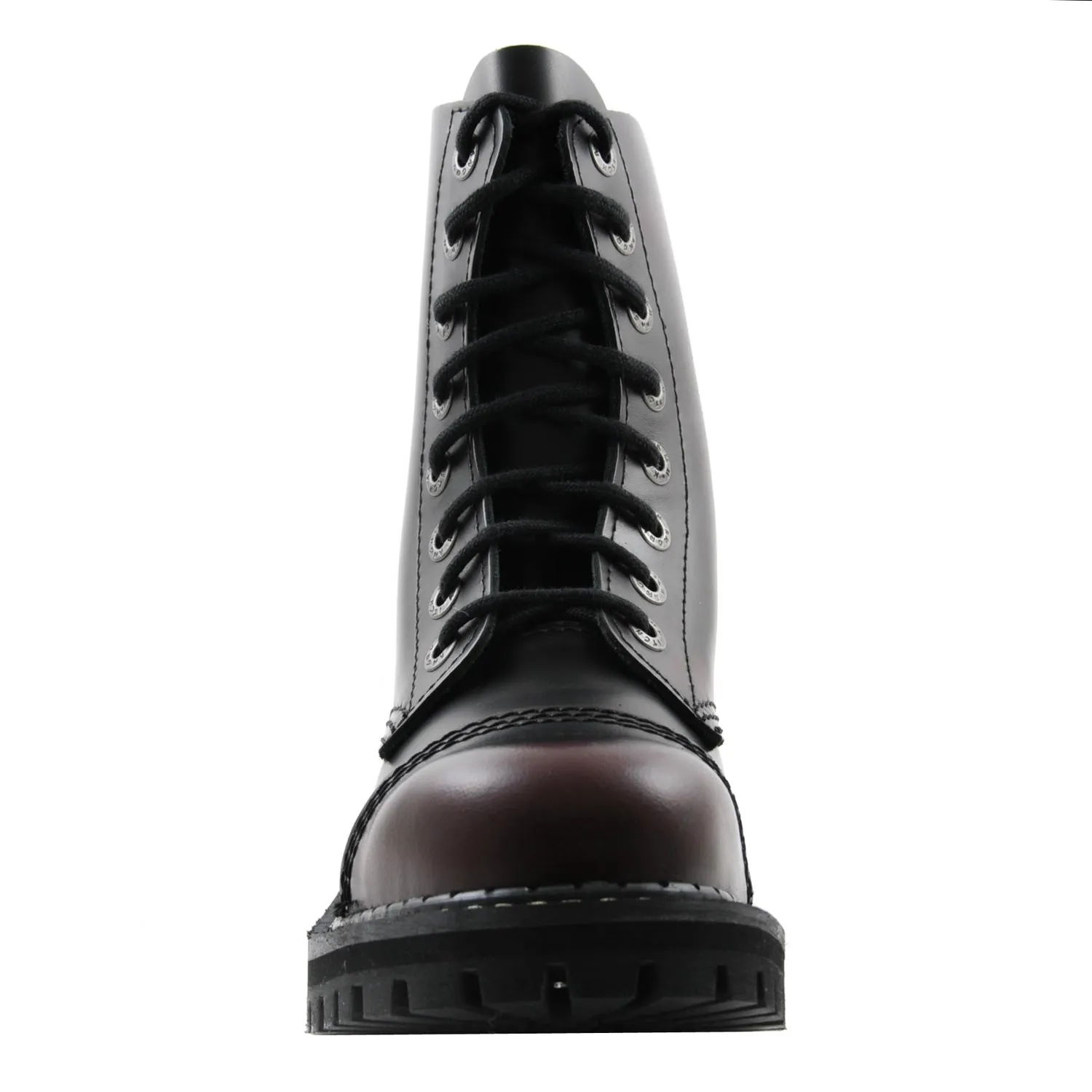 Angry Itch 8 Eyelet Boots with Steel Toe Cap Burgundy Rub Off Leather