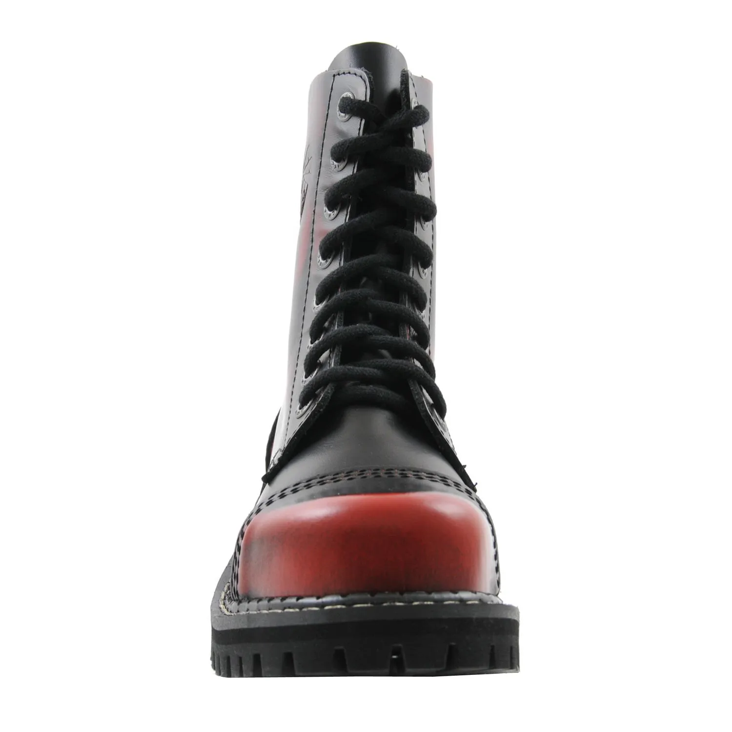 Angry Itch 8 Eyelet Boots with Steel Toe Cap Red Rub Off Leather
