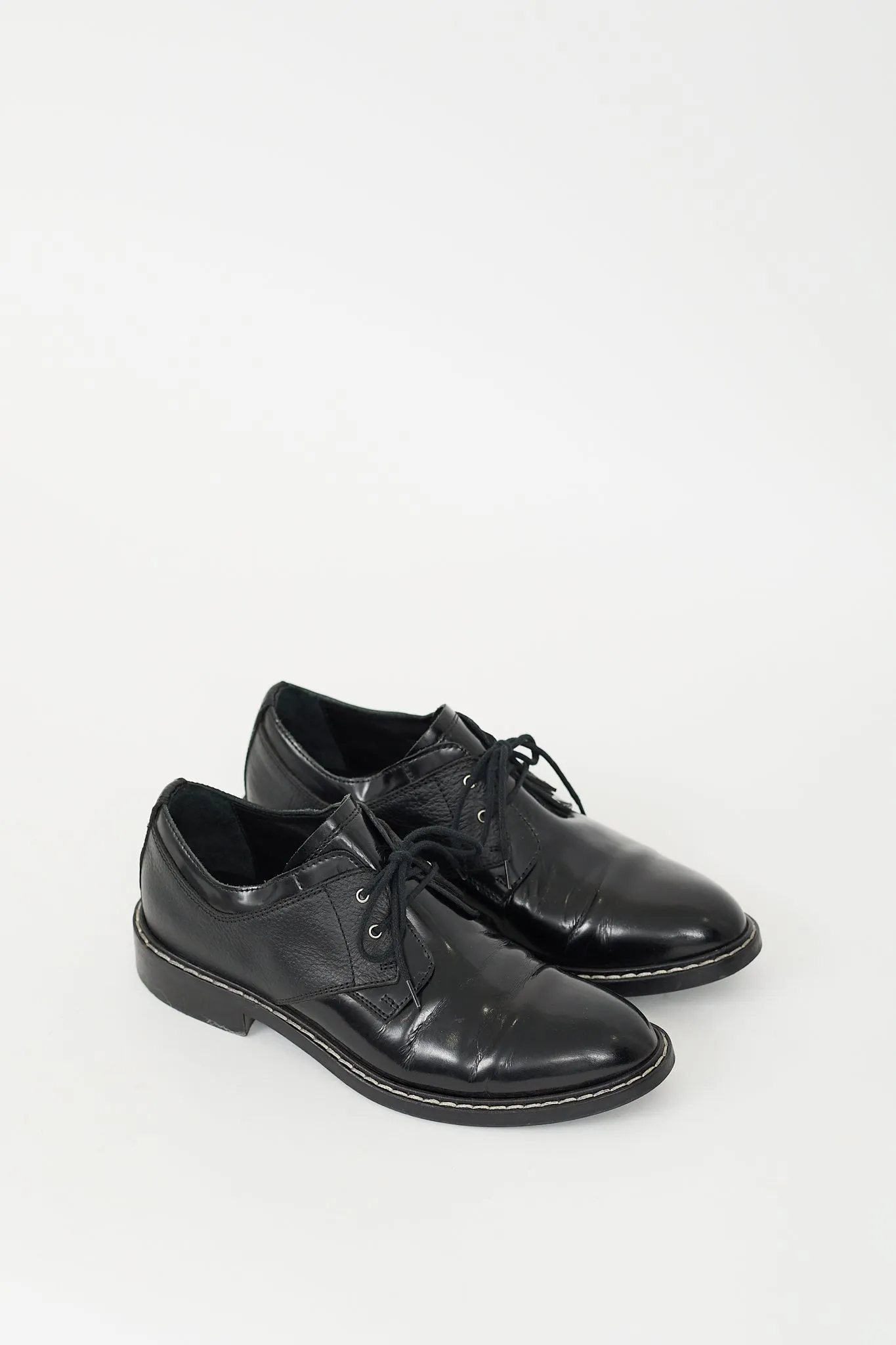 Black Leather Contrast Stitch Derby