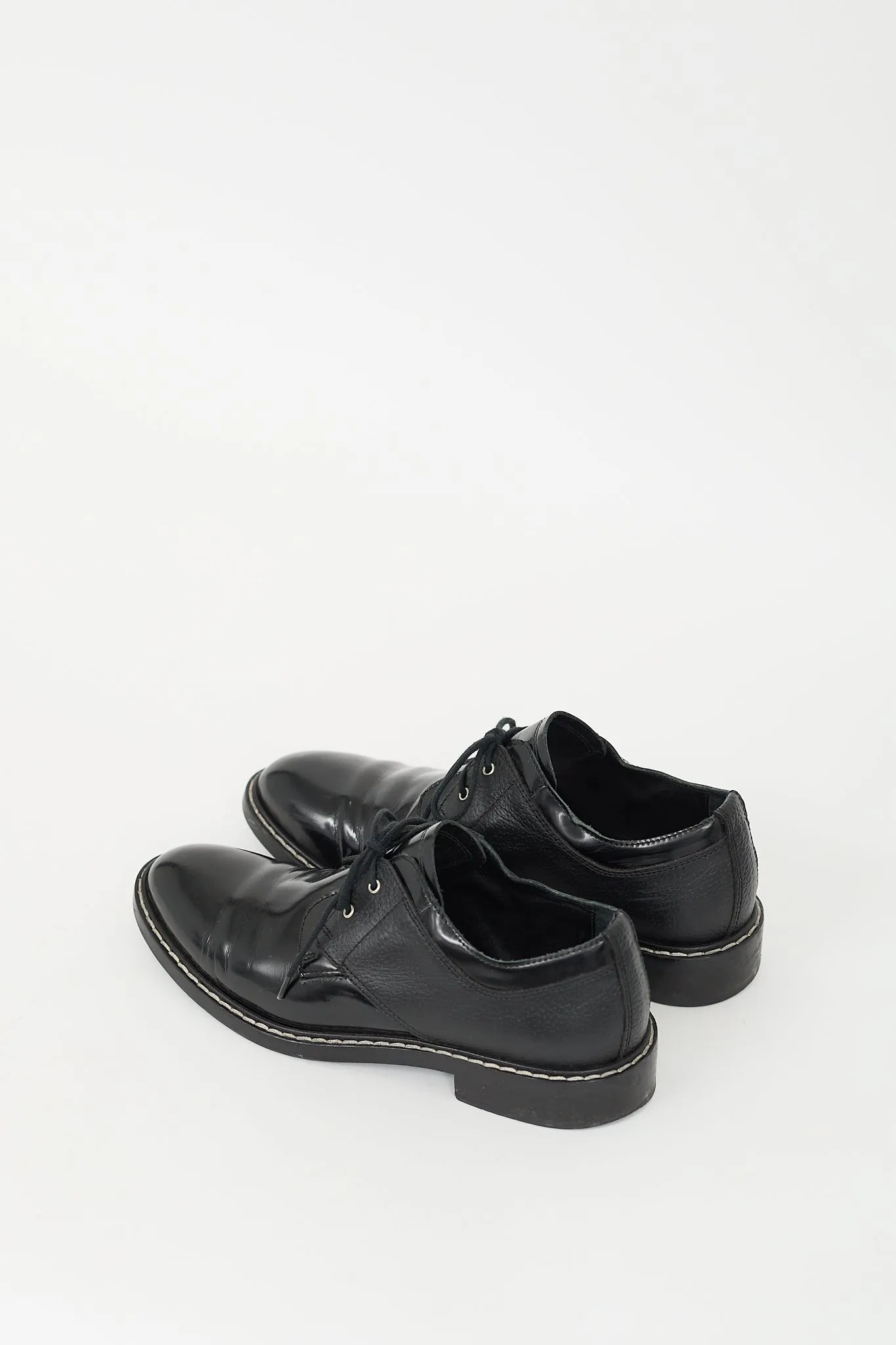 Black Leather Contrast Stitch Derby