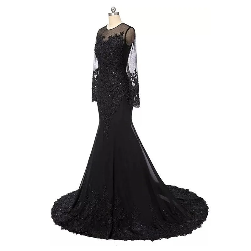Black Mermaid Wedding Dress gothic Wedding Gown