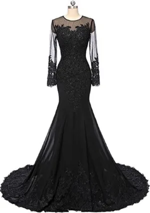 Black Mermaid Wedding Dress gothic Wedding Gown