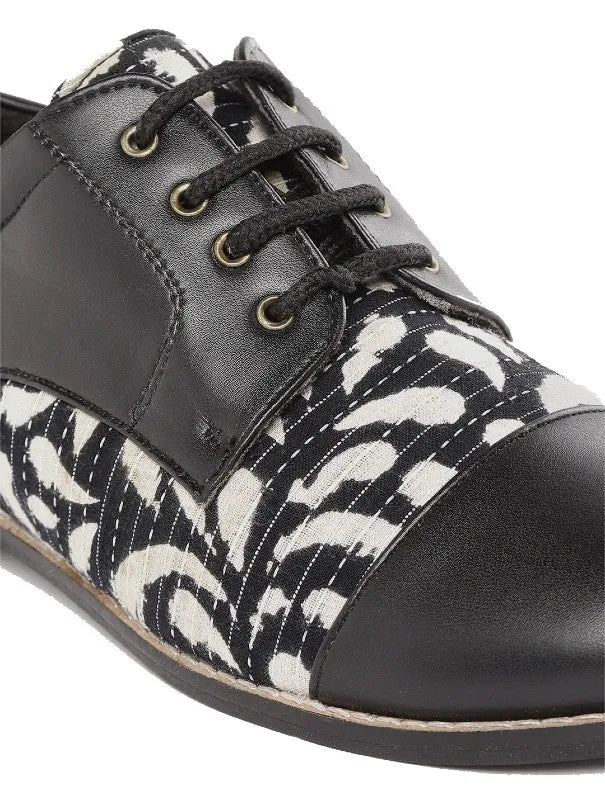 Black Paisley Boond Black Printed Handcrafted Derby Shoes