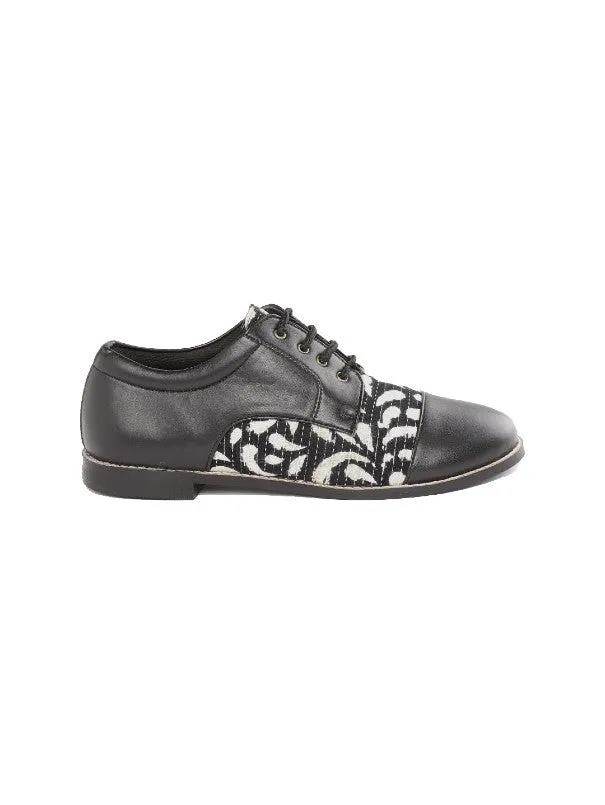 Black Paisley Boond Black Printed Handcrafted Derby Shoes