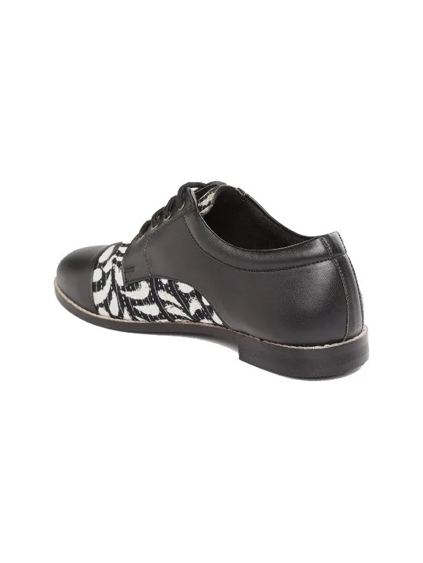 Black Paisley Boond Black Printed Handcrafted Derby Shoes