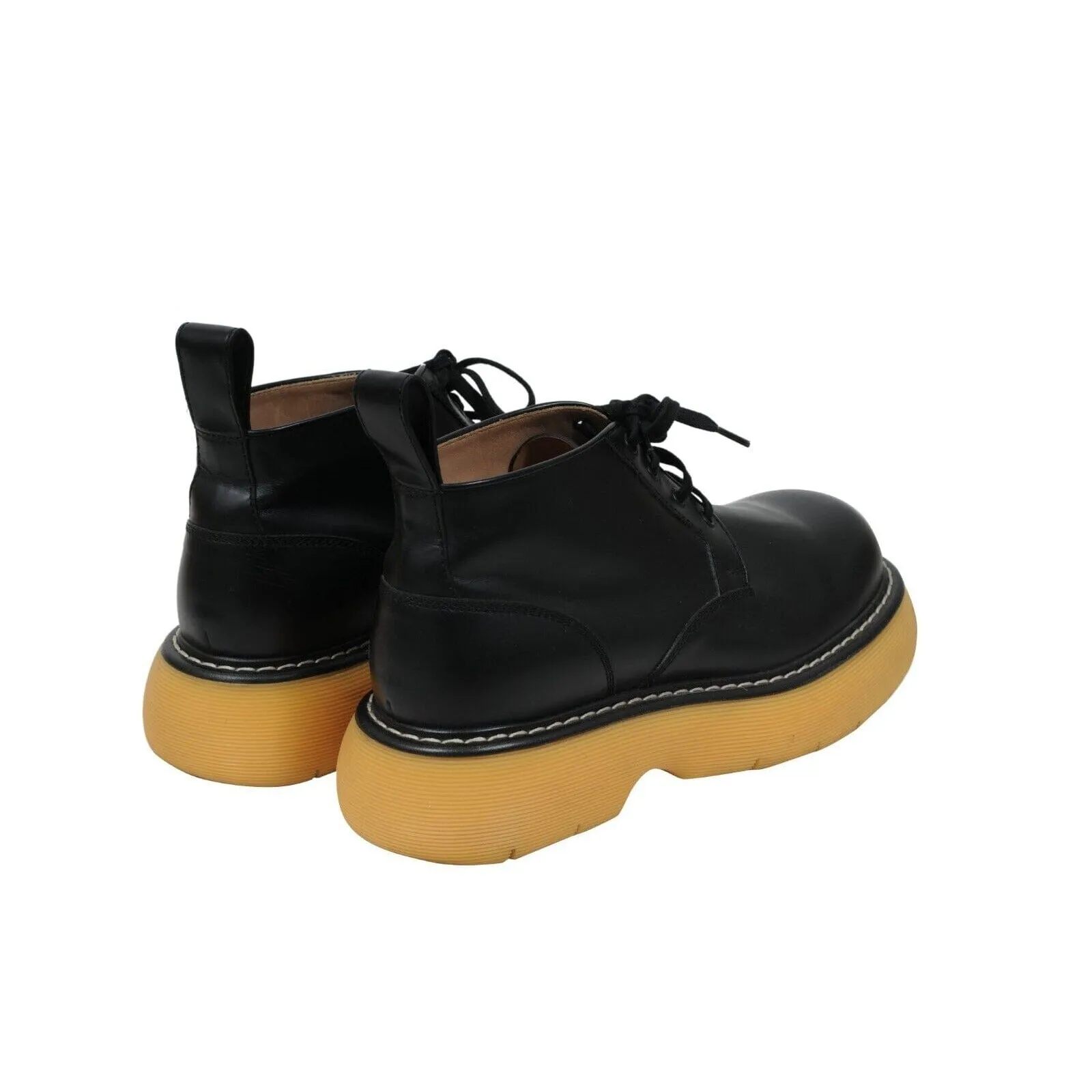 Bounce Ankle Boots Black Tan Leather Chunky Gum Sole