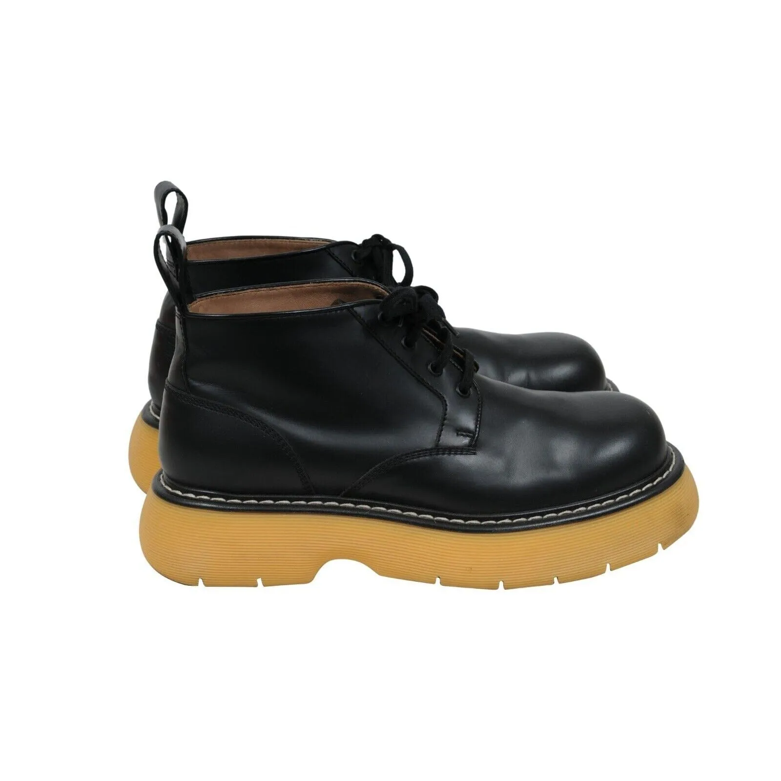 Bounce Ankle Boots Black Tan Leather Chunky Gum Sole