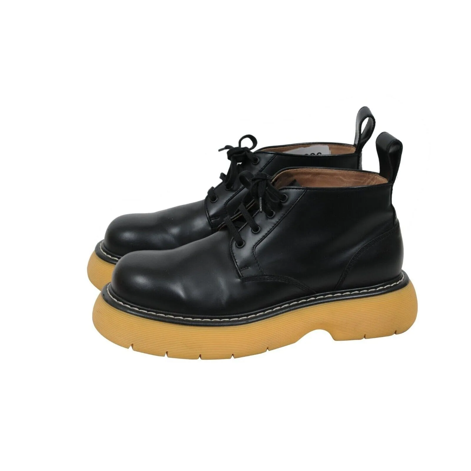 Bounce Ankle Boots Black Tan Leather Chunky Gum Sole