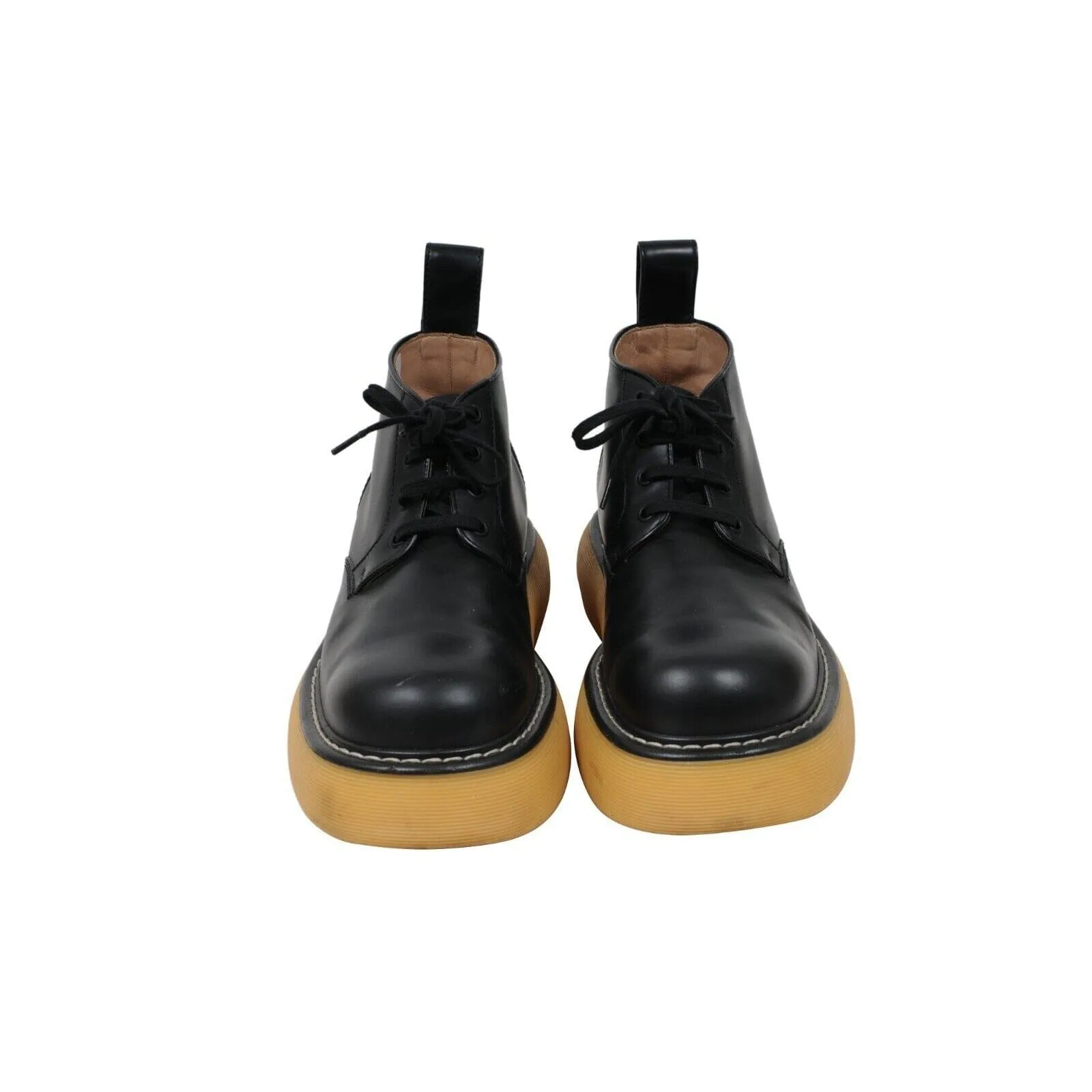 Bounce Ankle Boots Black Tan Leather Chunky Gum Sole