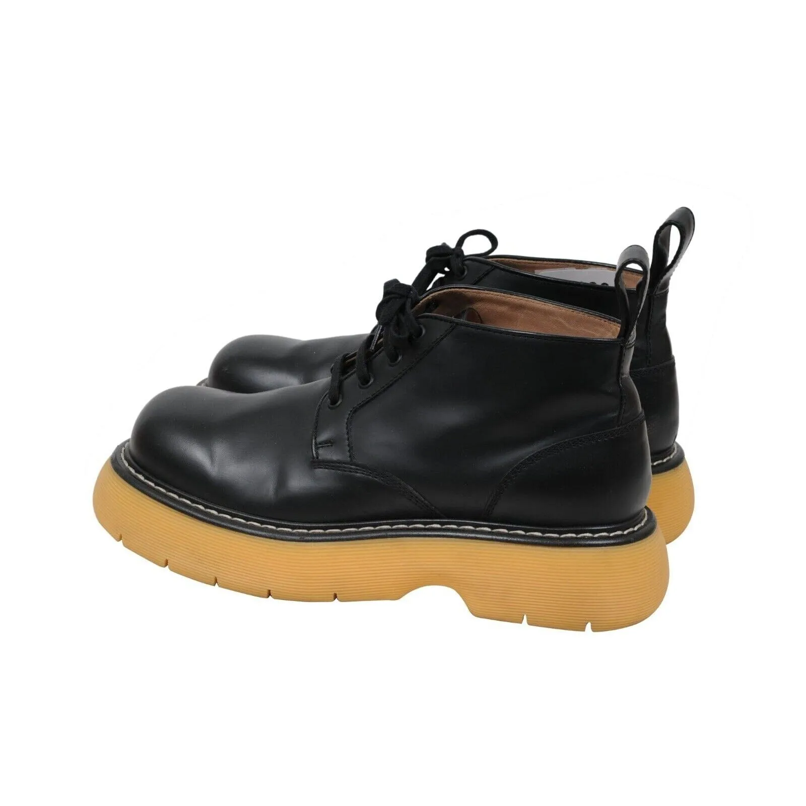 Bounce Ankle Boots Black Tan Leather Chunky Gum Sole
