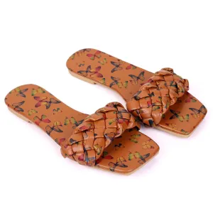 Classic Butterfly Brown Printed Braid Strap Designed Slippers