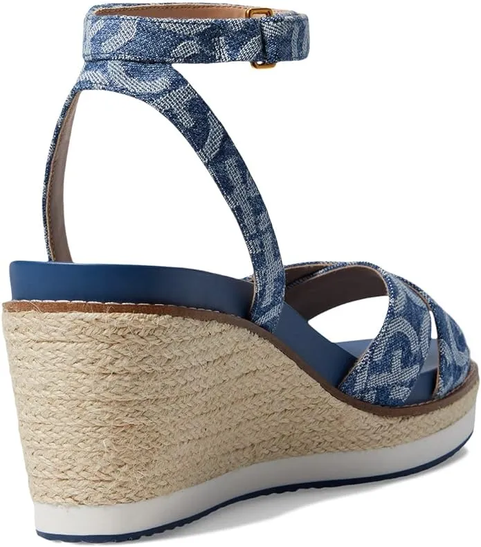 Cole Haan Cloudfeel Denim Jacquard Open Toe Ankle Strap Wedge Heeled Sandals