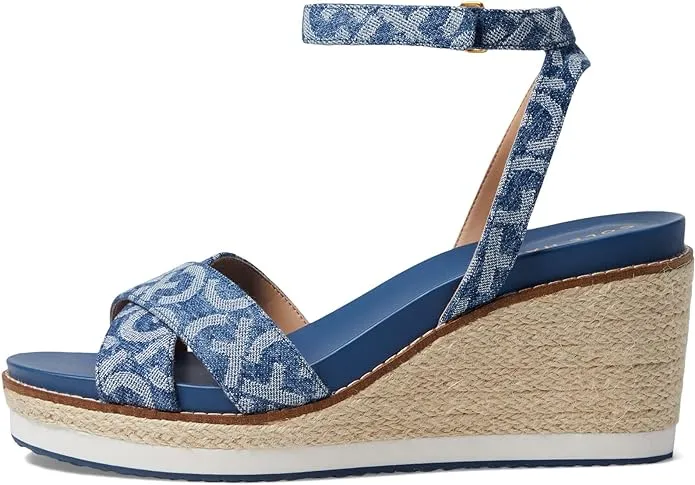 Cole Haan Cloudfeel Denim Jacquard Open Toe Ankle Strap Wedge Heeled Sandals