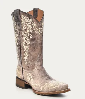 CORRAL TEEN BROWN EMBROIDERY COWGIRL BOOTS STYLE A2980