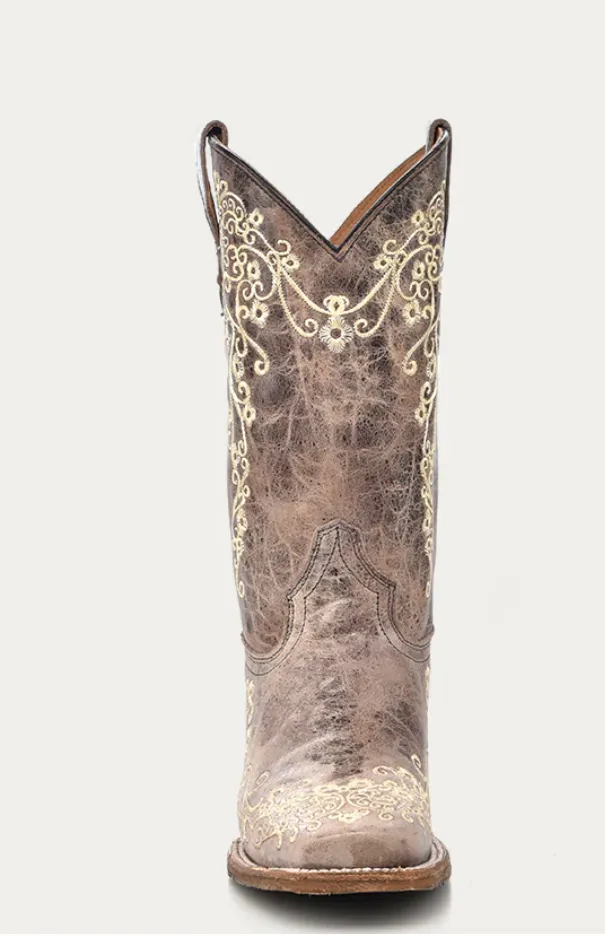 CORRAL TEEN BROWN EMBROIDERY COWGIRL BOOTS STYLE A2980