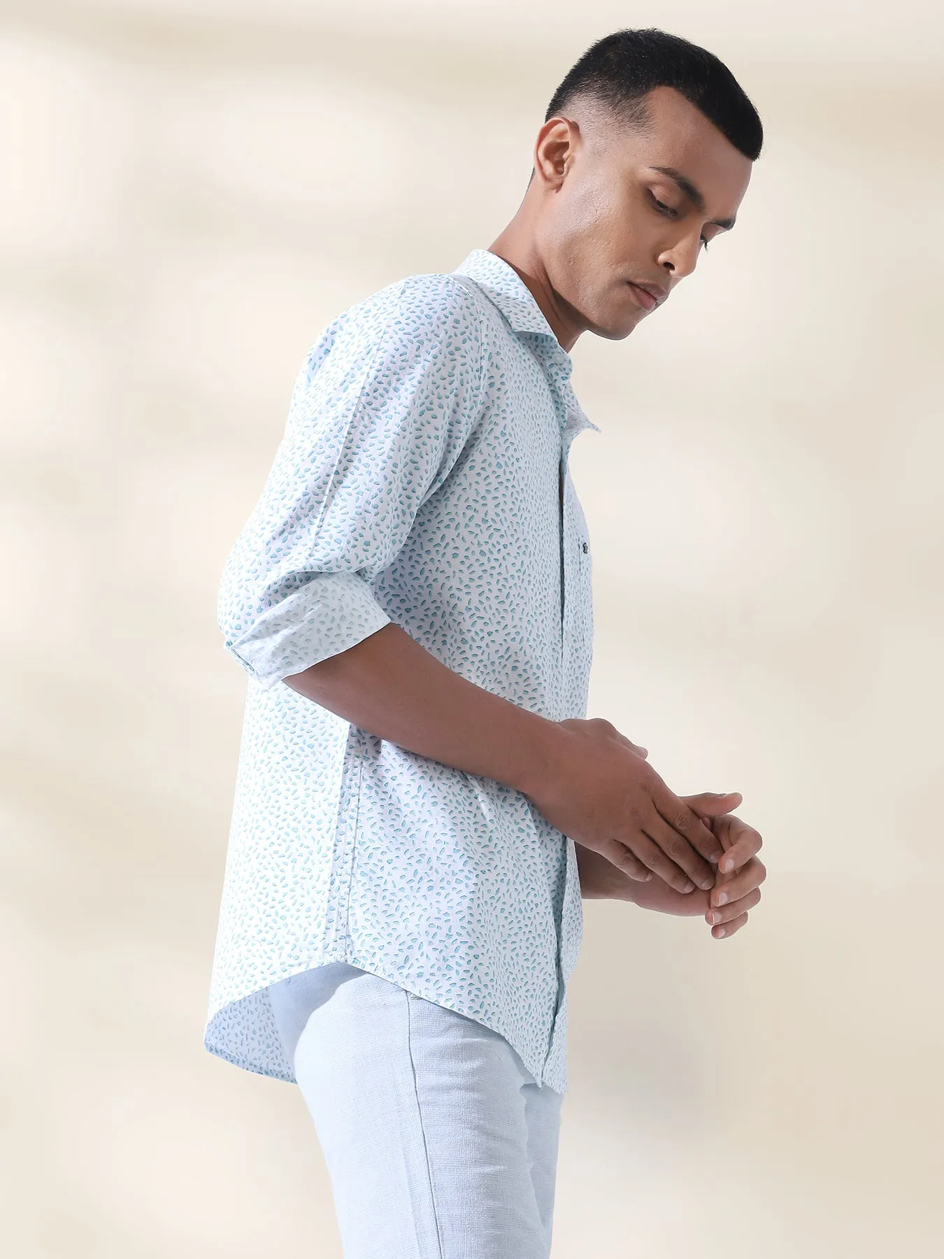 Cotton Linen Printed Full Sleeve Casual Shirt