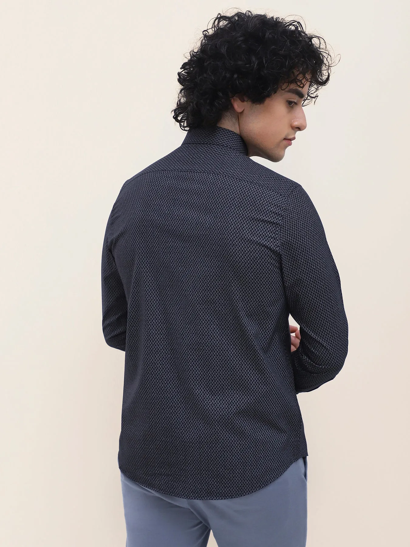 Cotton Tencel Black Printed Full Sleeve Formal Shirt