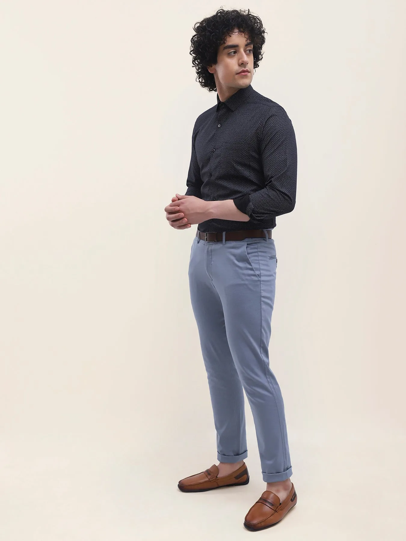 Cotton Tencel Black Printed Full Sleeve Formal Shirt