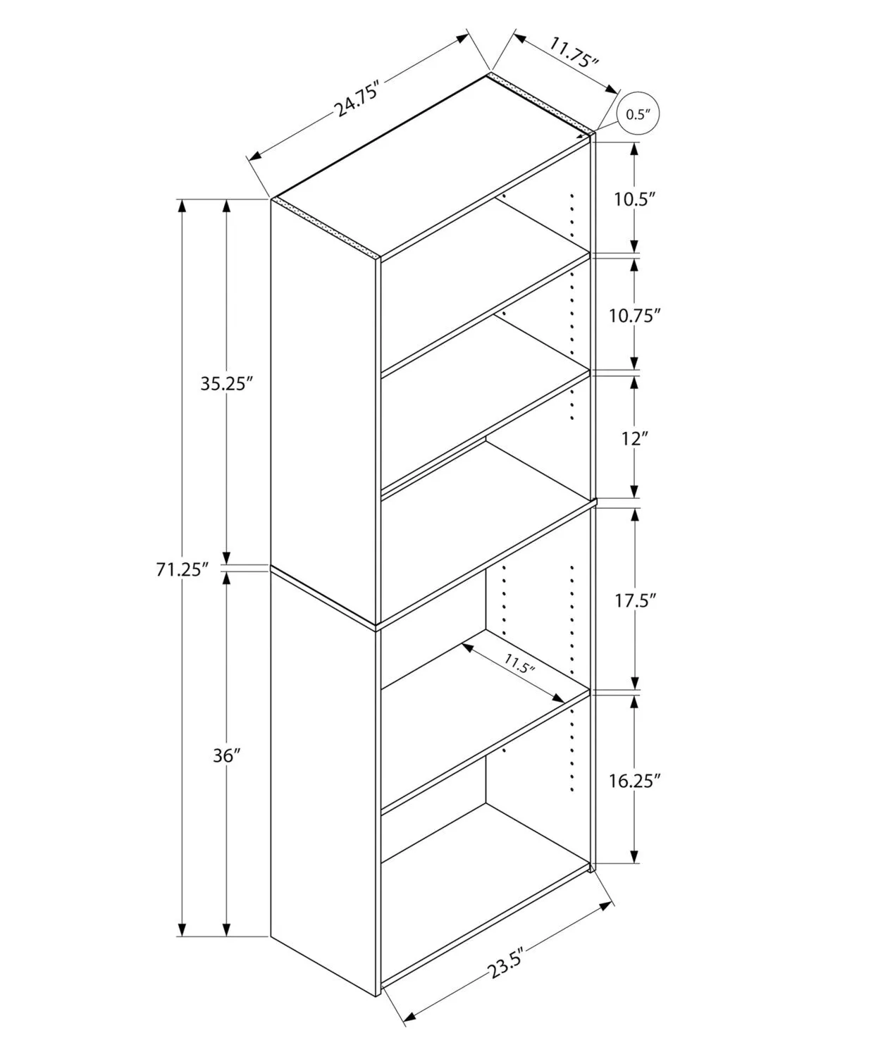 Derby 5-Shelf Bookcase - Grey