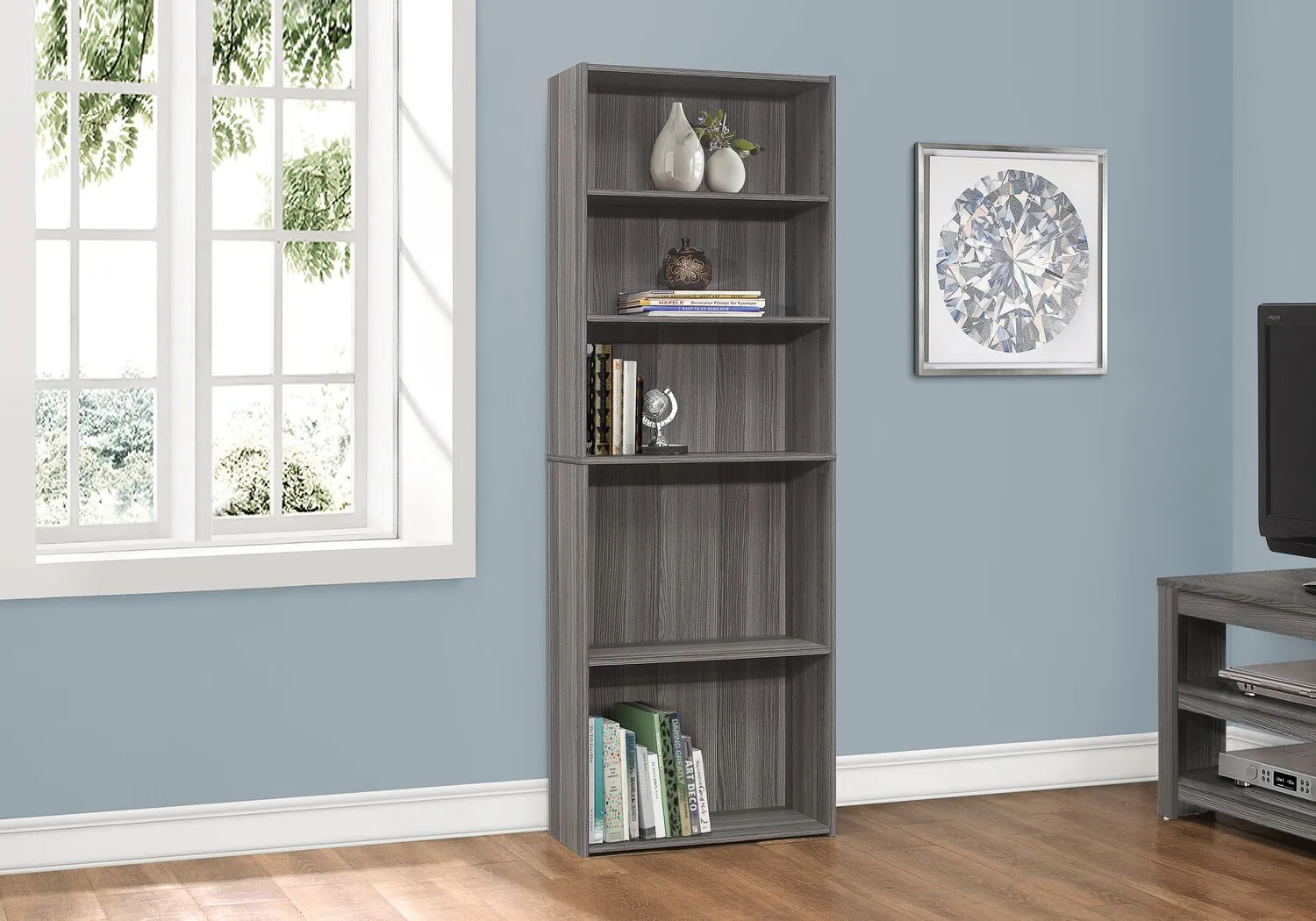 Derby 5-Shelf Bookcase - Grey