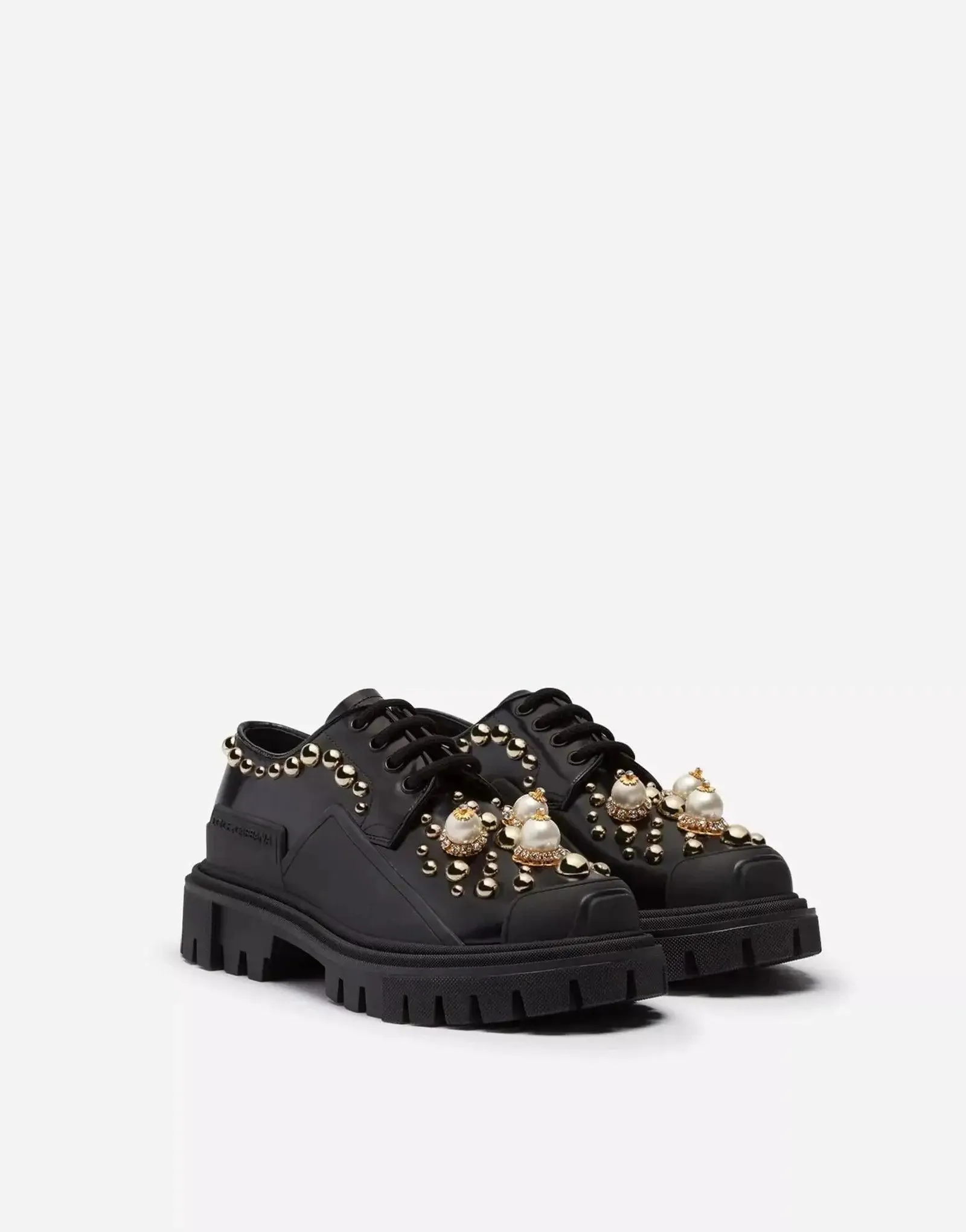 Dolce & Gabbana Black Embellished Derby Shoes