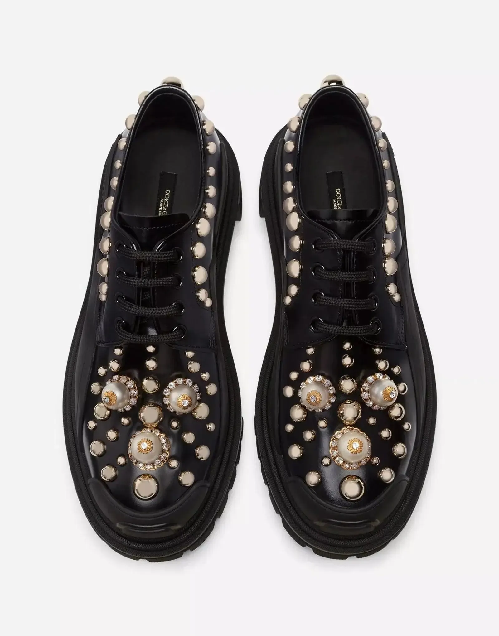 Dolce & Gabbana Black Embellished Derby Shoes