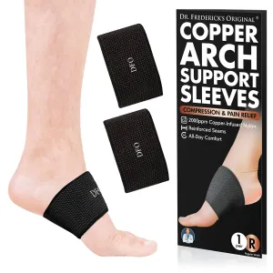 Dr. Frederick’s Original Copper Infused Arch Support Sleeves - 2pcs - Arch Support Bands for Plantar Fasciitis, Flat Feet, Fallen Arches - Fast Pain Relief - Arch Support Braces for Women & Men