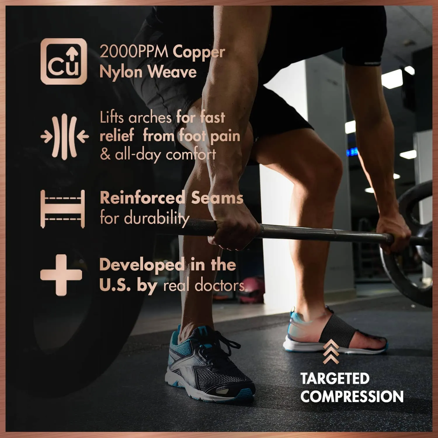 Dr. Frederick’s Original Copper Infused Arch Support Sleeves - 2pcs - Arch Support Bands for Plantar Fasciitis, Flat Feet, Fallen Arches - Fast Pain Relief - Arch Support Braces for Women & Men