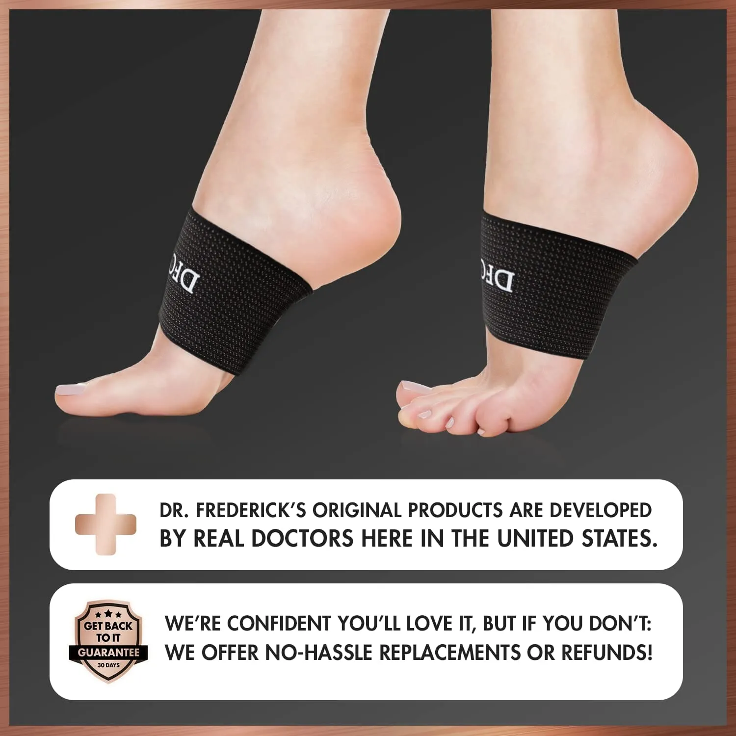 Dr. Frederick’s Original Copper Infused Arch Support Sleeves - 2pcs - Arch Support Bands for Plantar Fasciitis, Flat Feet, Fallen Arches - Fast Pain Relief - Arch Support Braces for Women & Men