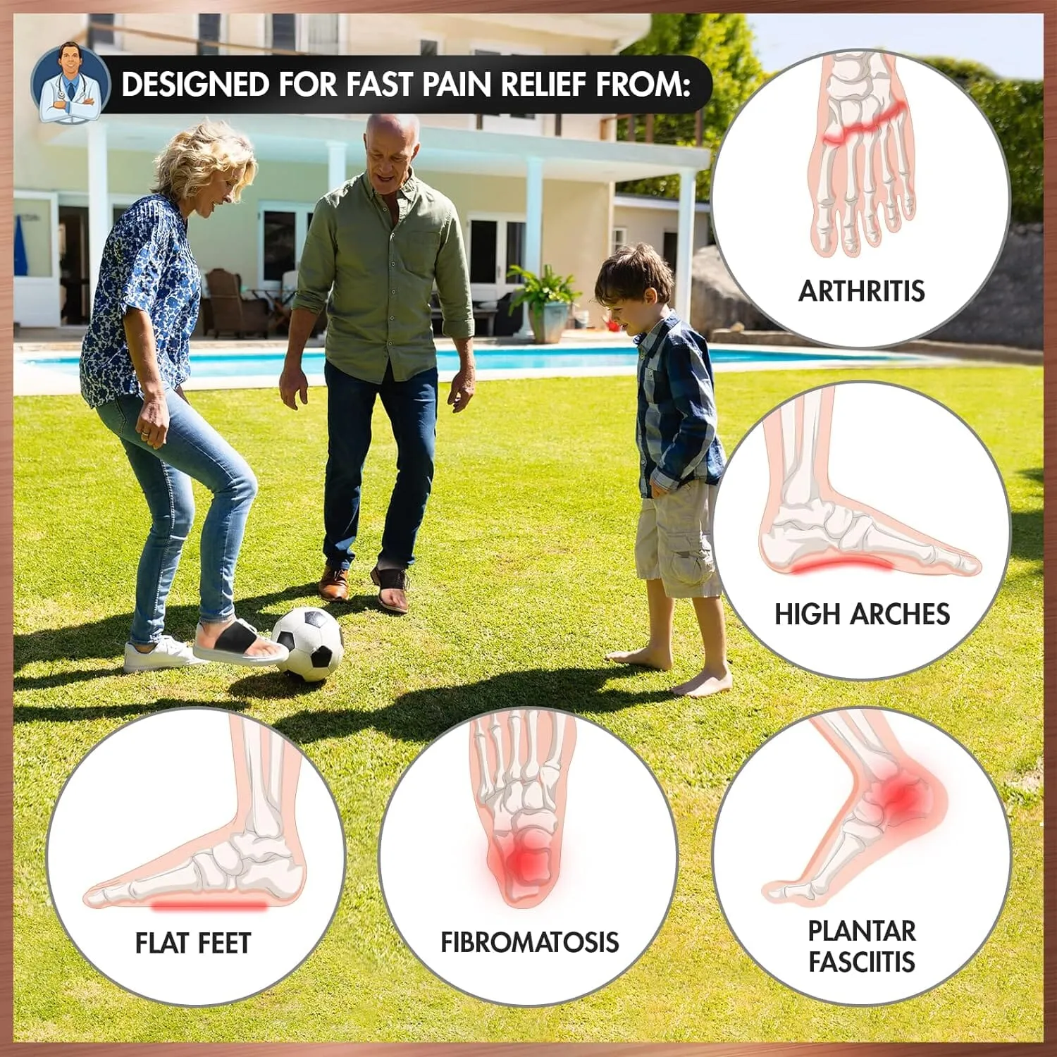 Dr. Frederick’s Original Copper Infused Arch Support Sleeves - 2pcs - Arch Support Bands for Plantar Fasciitis, Flat Feet, Fallen Arches - Fast Pain Relief - Arch Support Braces for Women & Men