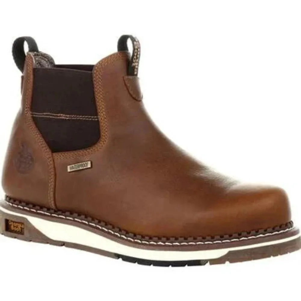 Georgia Boot Amp Lt Wedge Men's Steel Toe Waterproof Chelsea Work Boots Gb00353 In Brown
