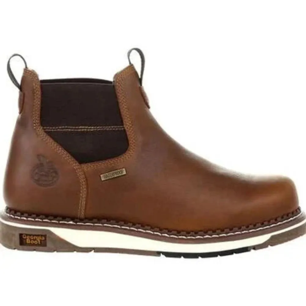 Georgia Boot Amp Lt Wedge Men's Steel Toe Waterproof Chelsea Work Boots Gb00353 In Brown