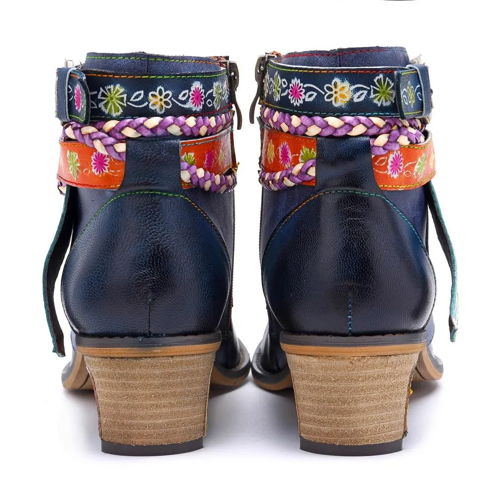 Harmony Boho Hippie Low Heel Ankle Boots