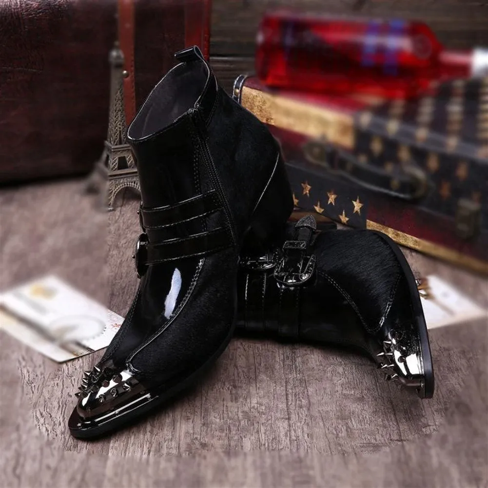 High Top Zip Steel Toe Belt Men Ankle Boots