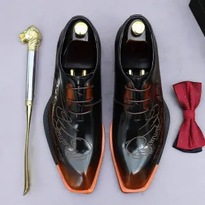 Hnzxzm Embossed Printed Business Formal Cowhide Shoes Men's Oxfords Genuine Leather Casual Lacquered Shiny Leather British Men's Shoes