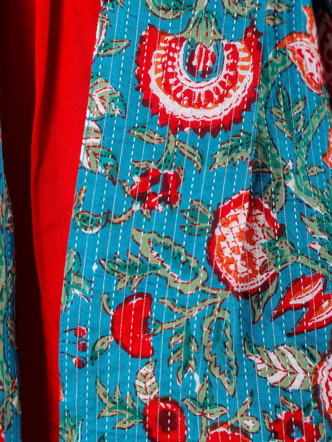 Jashvi Girl's Red And Blue Anarkali Dress
