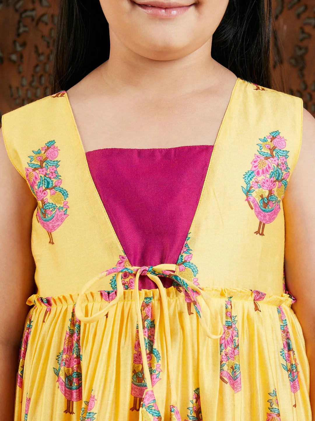 Jashvi Girls' Yellow And Pink Ethnic Kurta Pant Set