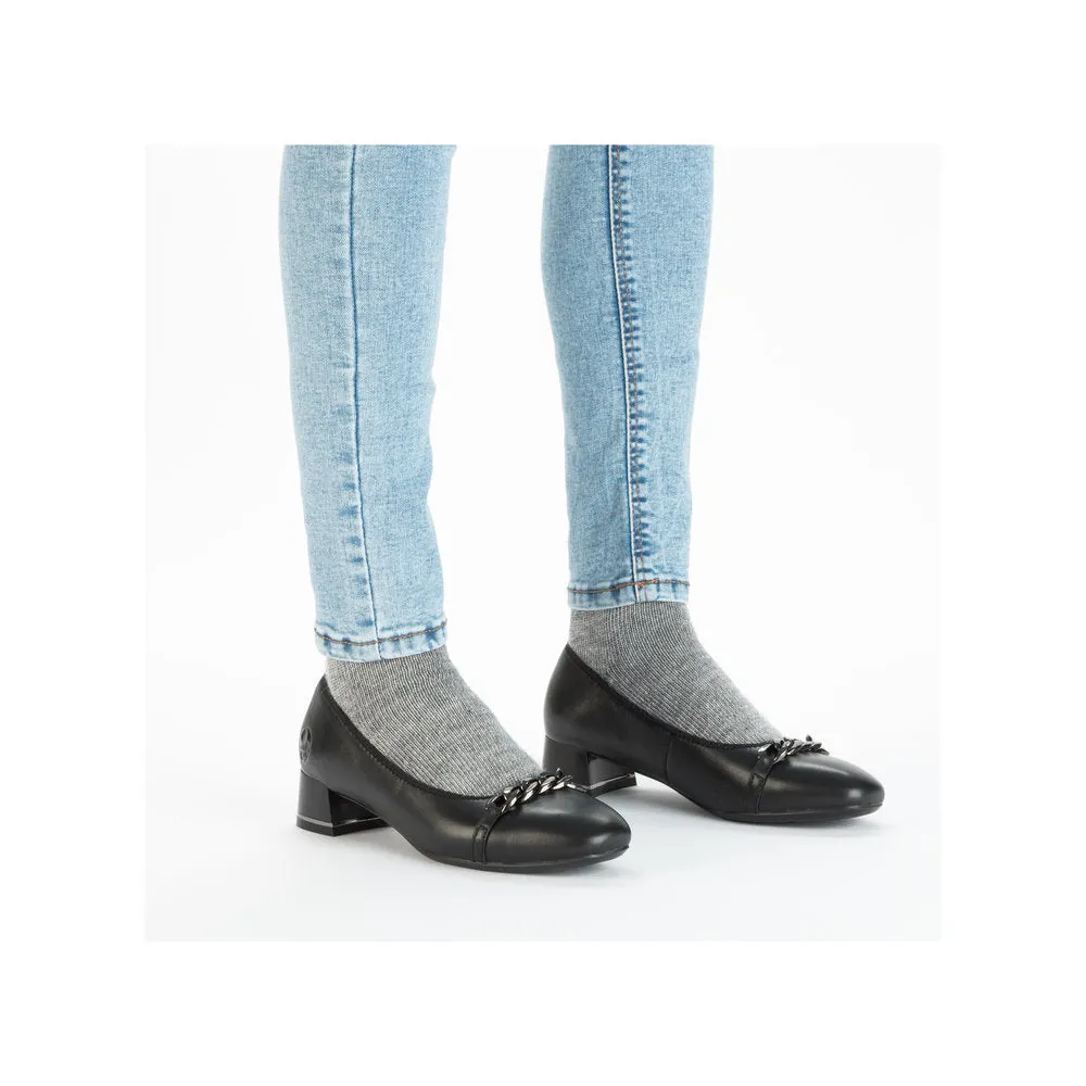 Ladies Black Leather Rieker Shoes Low Heel Court 45069-00 sale