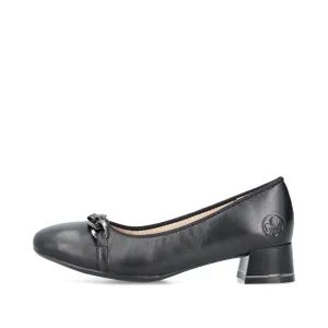 Ladies Black Leather Rieker Shoes Low Heel Court 45069-00 sale