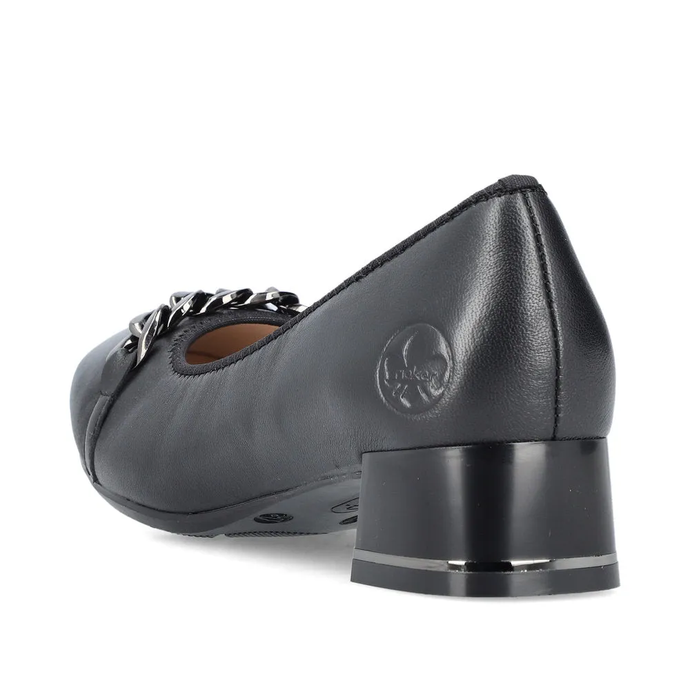 Ladies Black Leather Rieker Shoes Low Heel Court 45069-00 sale