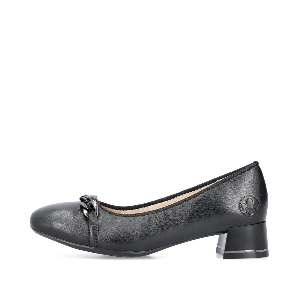 Ladies Black Leather Rieker Shoes Low Heel Court 45069-00 sale